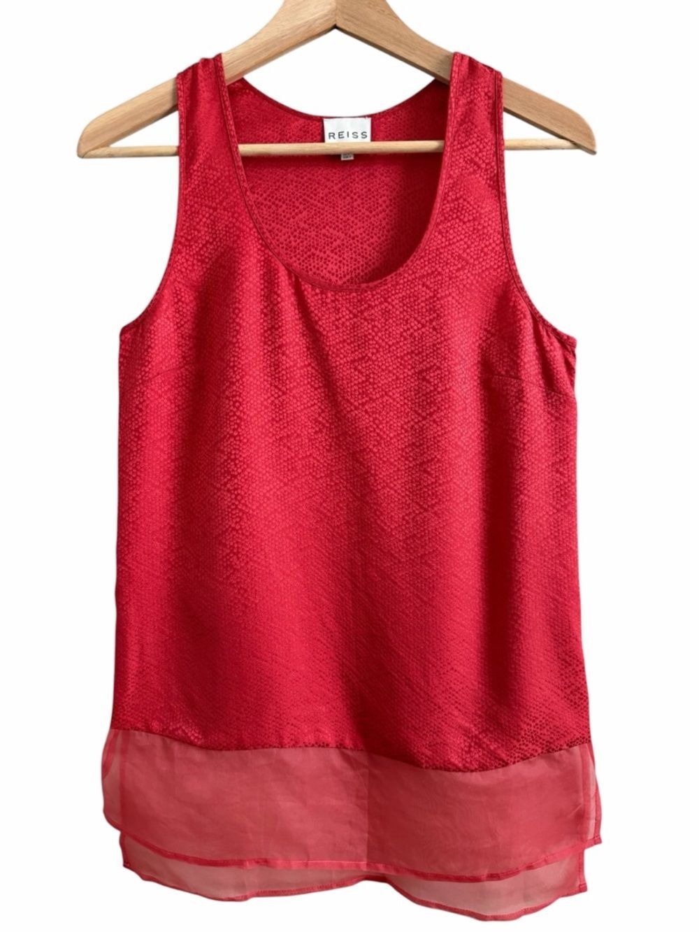 Reiss 100% Silk Textured Sleeveless Sheer Hi Low Layered Top Women Sz 2 Red